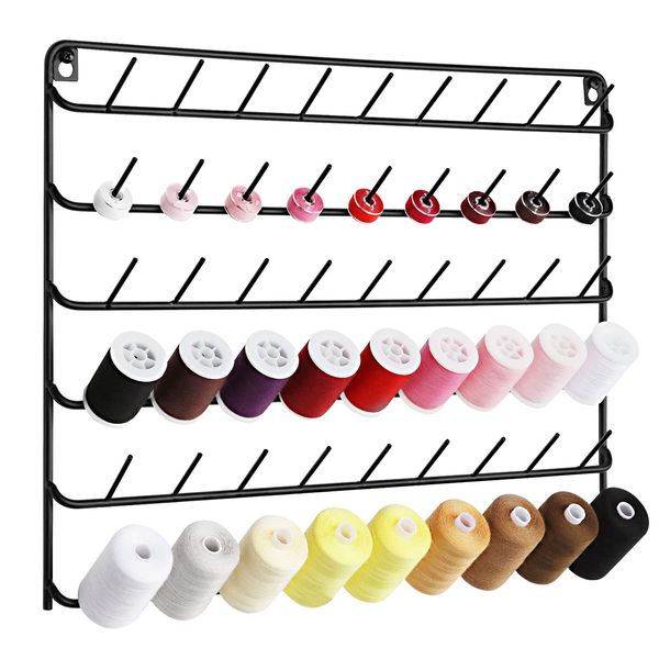 Thread Holder Wall 54 Spools Thread Rack Embroidery Spool Thread Organizer Wall Mounted with Hanging Tools for Quilting Black Metal