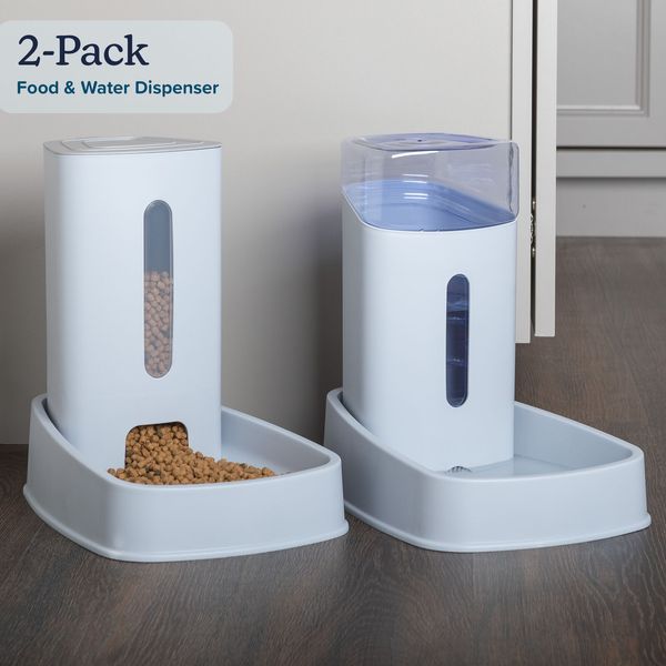 2-Pack Automatic Cat Feeder and Water Dispenser 3.8L Dog and Cat Bowls, Blue