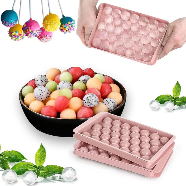 Theuwnee® 2Pcs Runde Eiswürfelablage mit Deckel, Silikon Eiskugelhersteller-Form, Machen 1in x 66pcs Mini-Eiswürfel Und Snacks, Schokoladen-Lutscher, Geeignet für Backofen, Spülmaschine