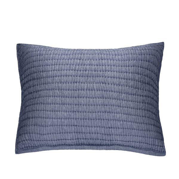 ELEGANT LIFE HOME Cotton Yarn Dyed Chambray Collection Cotton Fill Channel Stitch Washed King Pillow Sham Blue Color, 20’’ x 36’’+1.75’’ Flange (1Piece)