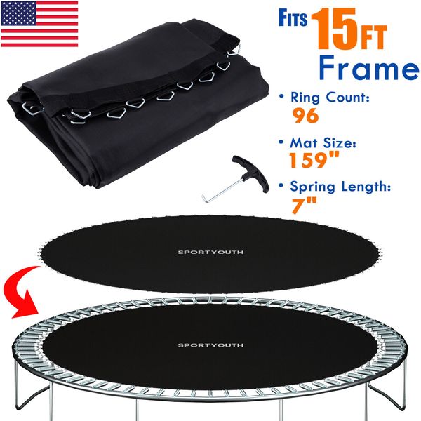 Trampoline Replacement Mat 96 V-Rings Fit 15 Ft Frames w/Spring Tool UV Sunguard