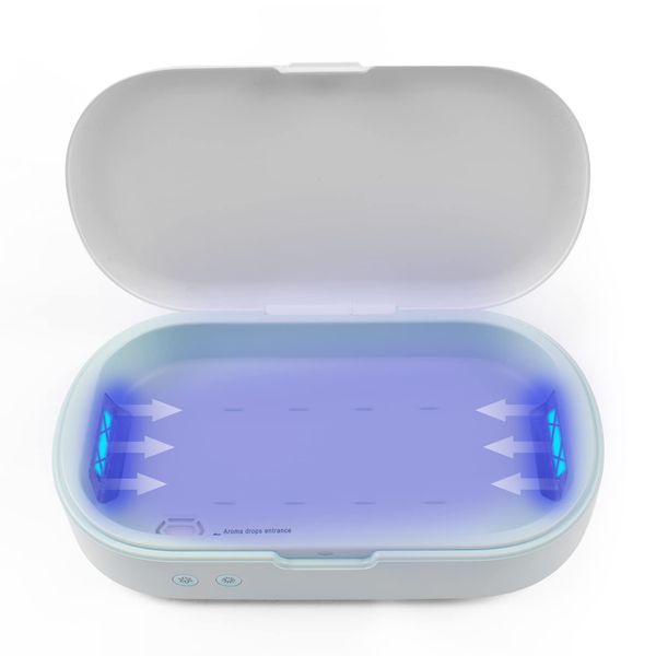 UV Light Sanitizer Box UVC Sterilizer for Phone Ultraviolet Clean 99.99% for Toothbrush Jewelry Glasses Nail Tools Keys Aromatherapy (White)