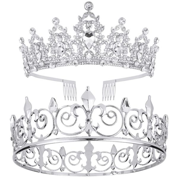 AOPRIE King & Queen Artemis Tiara and Crown for Women Men Crystal Hair Accessories for Wedding Prom Bridal Birthday Party Halloween Costume Christmas Gifts Silver Princess Tiara for Girls Boys