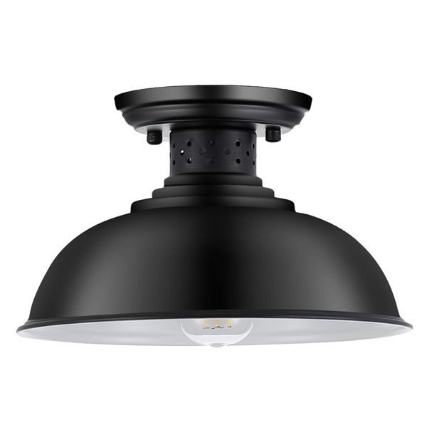 MgLoyht Industrial Semi Flush Mount Ceiling Light, Matte Black Farmhouse Light Fixture for Kitchen Island Dining Room Foyer Hallway Porch Barn Loft, Black, 13in