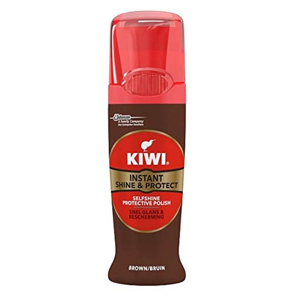 Kiwi Shoe Shine Liquid, Instant Shine & Protect Tube with Applicator Brush for Brown Shoes, 75 ml, Pack of 6