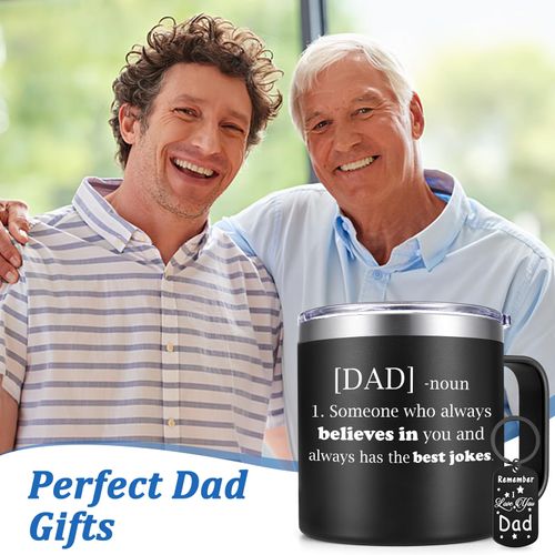 Lifecapido Father's Day Gifts for Dad, 14oz DAD Definition Insulated Coffee Mug with Key Chain, Dad Gifts for Fathers Day, Black