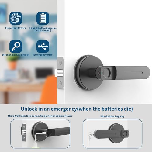 Foxgard Smart Fingerprint Door Lock,Keyless Entry Door Lock with Handle,Biometric Door Lock,Room Door Lock for Bedroom/Office(Black)