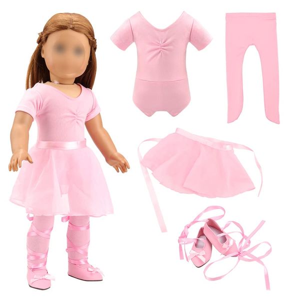 BARWA 18 Inch Doll Clothes Ballet Ballerina Outfits Dance Dress Custume Compatible with 18 Inch Dolls - 4 PCS Leotard with Tutu Skirt, Tights and Ballet Shoes