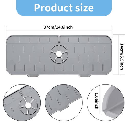 KIPTVO Silicone Faucet Mat, Silicone Kitchen Sink Splash Guard Drying Mat, Faucet Sink Draining Pad, for Prevents Water Build Up, for Kitchen and Bathroom Countertop Protect (Grey)