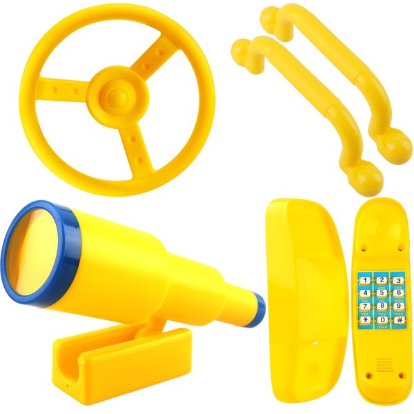 5 Pack Kids Playground Accessories Set Swingset Steering Wheel Plastic Telescope Safety Handles Telephone Toy for Outdoor Playhouse Playset (Color Set 4)