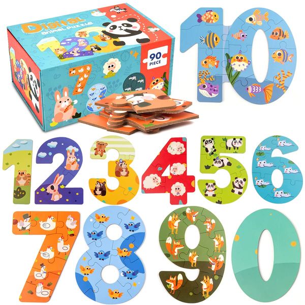 NAODONGLI Wooden Floor Puzzles for Kids Ages 3-5,Montessori Preschool Educational Learning Alphabet Puzzle & Animal Puzzle for Preschool Toddler Boys Girls Ages 3+