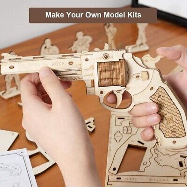 ROKR Wooden Gun 3D Puzzle Toy Revolver Model Assembly Gift for Kids Boy Teens