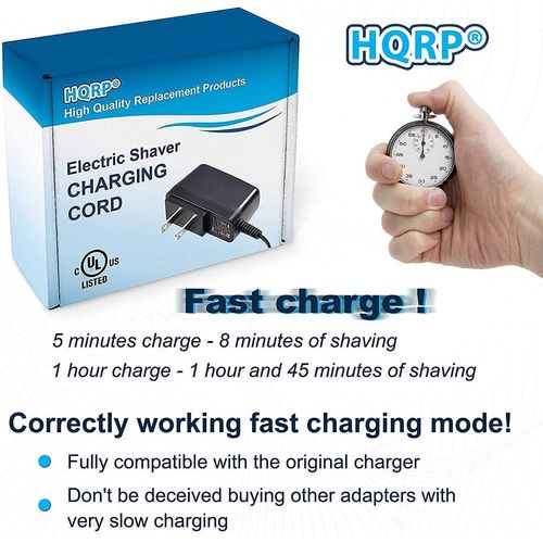 HQRP AC Adapter fits Braun Series 7 Model 740s-6 Type 5697 Shaver Charger Power Supply Cord + Cleaning Brush