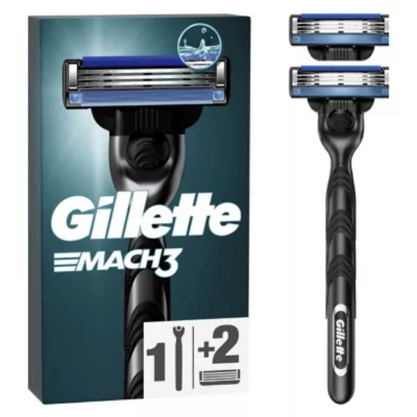 Gillette Mach3 Razor For Men, 1 Gillette Razor, 2 Razor Blade Refills