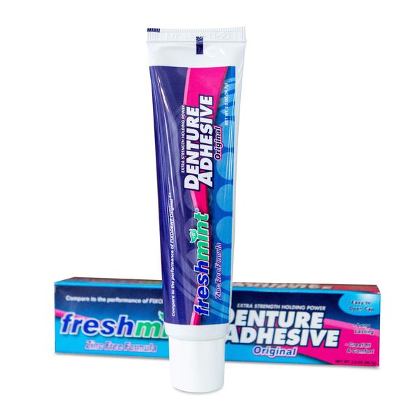 6 Tubes of Freshmint 2 oz. Denture Adhesive, Zinc Free with Natural Beeswax.