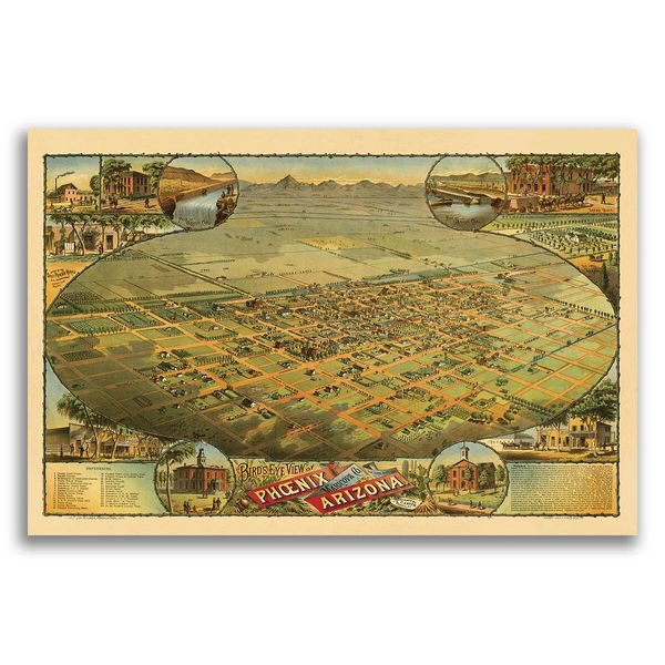 Phoenix Arizona 1885 Historic Panoramic Town Map - 16x24