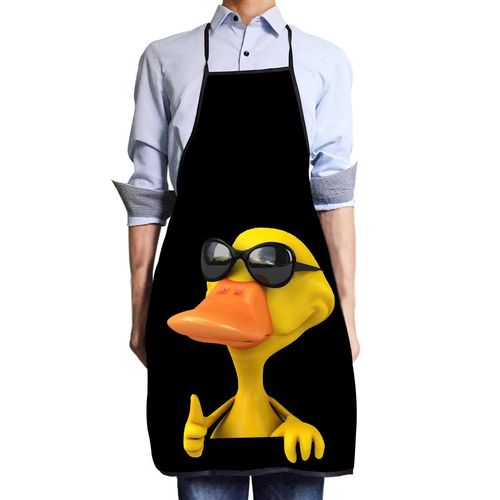 VIPbuy Novelty 3D Duck Print Apron Funny Kitchen Apron Waterproof Pinny Bib Apron Washable With Adjustable Neck Strap for Women Men Cooking BBQ Baking Party (No Pocket)