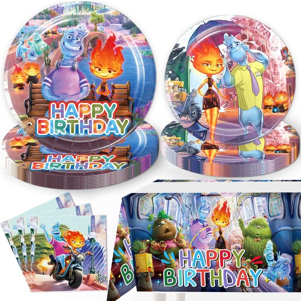 81pcs Elemental Party Decorations, 40pcs Plates, 40pcs Napkins 1pc Waterproof Tablecloth Elemental Birthday Party Decorations for Girl Boy Elemental Birthday Party Supplies Elemental Birthday Party