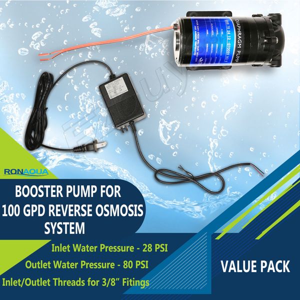 Booster Pump with Transformer Adapter for 100 GPD Reverse Osmosis System