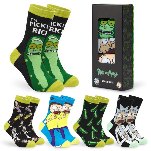 RICK AND MORTY Mens Socks - 5 Pack of Crew Socks Breathable Ankle Socks for Men Teenagers Size 6-9 Gifts for Him