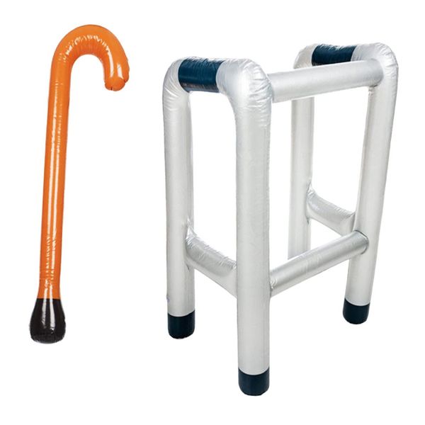 FOYTOKI 2Pcs Inflatable Zimmer Frame and Walking Stick Novelty Dress Up Prop Accessory Fun Inflatable Props for Parties Halloween and Themed Events