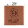 World's Best Vegetarian 6oz PU Leather Hip Flask Tan