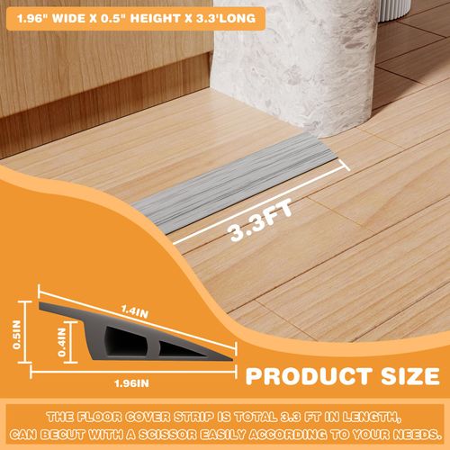Threshold Floor Transition Strip 3.3ft, Double Sided Self-Adhesive PVC Floor Transition Strip, Doorway Threshold Ramp (Wood Grain Gray, 2" Wide x 0.4" Height x 3.3'Long)
