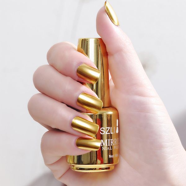 Metal Nail Polish Mirror Effect Gel Nail Polish Gold Nail Varnish Chrome Nail Art Polish, Quick Drying Metallic Nail Polish