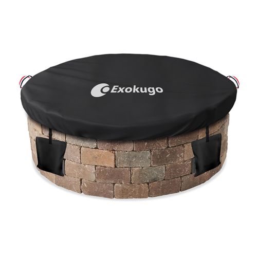 Exokugo Outdoor Built in Stone Firepit Covers Round,52-56 Inch Round In Ground Fire Pit Cover,Heavy Duty 600D Durable 100% Waterproof Firepits Protector for Brick Fire Pit,Black