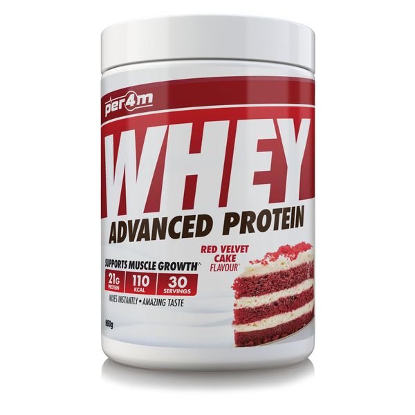 Per4m Protein Whey Powder | 30 Servings of High Protein Shake with Amino Acids | for Optimal Nutrition When Training | Low Sugar Gym Supplements (Red Velvet Cake, 900g)