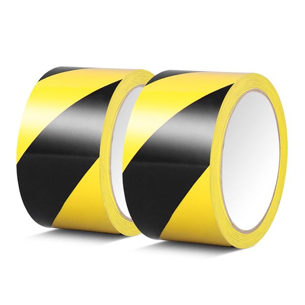 ALBOYI Black Yellow Hazard Warning Tape 2 Roll, 70mm×20m Safety Tape Self Adhesive, Caution Tape for Floor Marking Barrier Tape