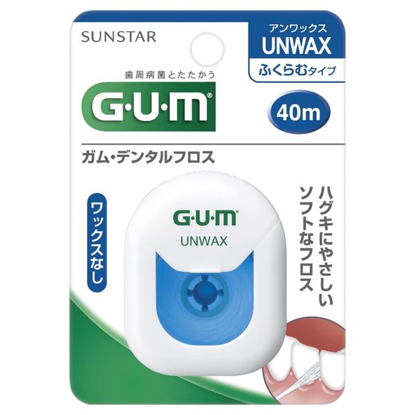 GUM Dental Floss [Unwaxed, Inflatable Type] No Wax, No Wax, No Wax, Interdental Care, 134.2 ft (40 m)