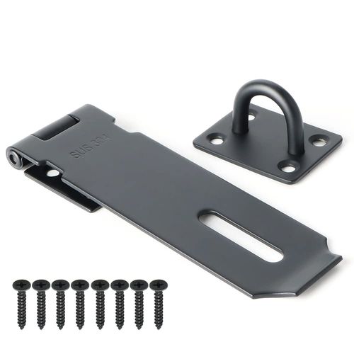 Alise Door Lock Hasp Latch,5 Inch SUS 304 Stainless Steel Safety Packlock Clasp Hasp Lock Latch with Fixing Screw for External Doors Window Cabinet Pet Cage, Black,MS9B-5C
