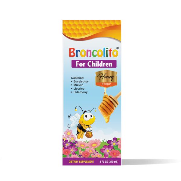 BRONCOLITO Honey Syrup for Children – Elder Flower, Licorice, Mullein and Eucalyptus – Natural Sweet Taste – 8 FL OZ (Dietary Supplement)