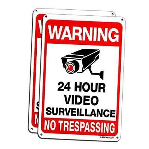 Video Surveillance Sign 2-Pack, No Trespassing Metal 10"x 7" Red-2Pack