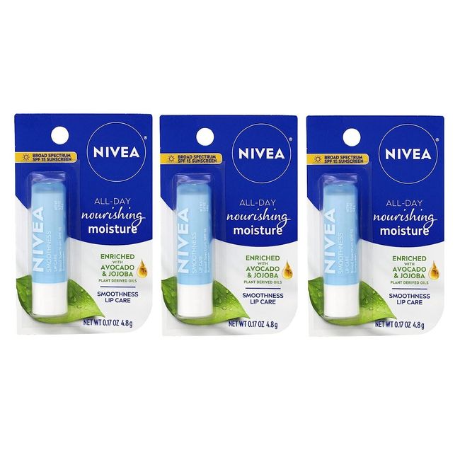 NIVEA Smoothness Lip Care, SPF 15, 0.17 oz, (Pack of 3)