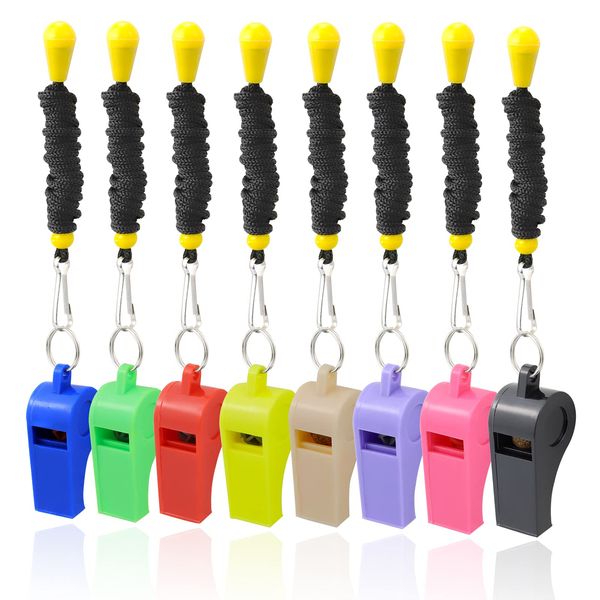 AMBITIONJUMP Whistle 8 Pack Plastic Whistles for Adults, Sports Whistle Bulk Loud Crisp Sound Whistle Ideal for Coach, Referee, Teachers, Lifeguard, School, Soccer, Emergency(Multicolor)