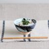 Minoru Pottery Rice Bowl, White Wave Whale, Blue, Medium