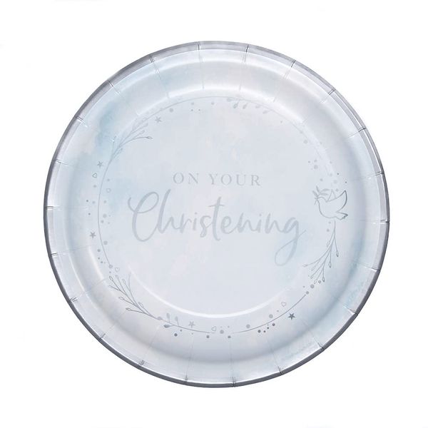 Creative Party On Your Christening Paper Dinner Plates, 23cm (9") Pack of 8 Blue