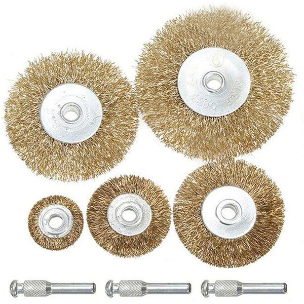SPARES2GO Wire Brush Wheel Drill Set for BBQ Rust Removal (5 Pieces)