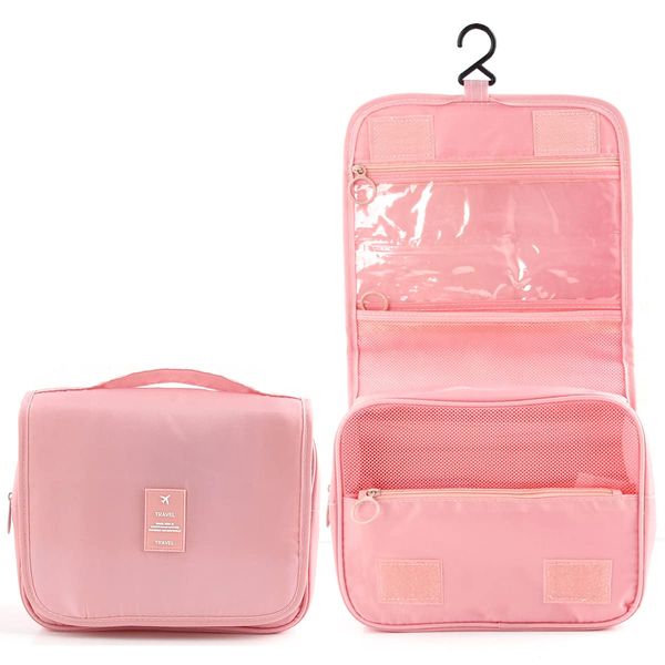 Hanging Travel Toiletry Bag,Discoball Ladies Travel Folding Washbag, Collapsible Waterproof Make up Bag with Hook For Travel Organizer for Women and Girls(Pink)