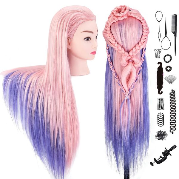 Mannequin Head with Hair, SZCY LLC 29" Cosmetology Mannequin Manikin Head, Doll Head for Hair Styling to Practice on, Hairdressing Training Braiding Heads with Clamp Stand Holder Kit