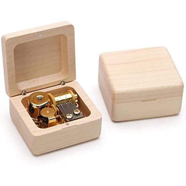 Mini Wooden Music Box 18 Note Wind Up Music Box Wooden Music Box with Gold Plated Movement (Maple, Happy Birthday to You)