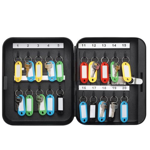 Jssmst Key Box, Safe, Hand Safe, Holds 20 Keys, Dial Type, Wall Mounted, Black (Black, Dial, 20 Pieces)