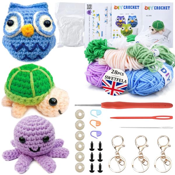 Swetfela Crochet Kits for Beginners Adults, Beginners and Experts Crochet Kit, Crochet Yarn Crocheted Animals Knitting Kit Comes with DIY Craft Step-by-Step Video Tutorial Instructions