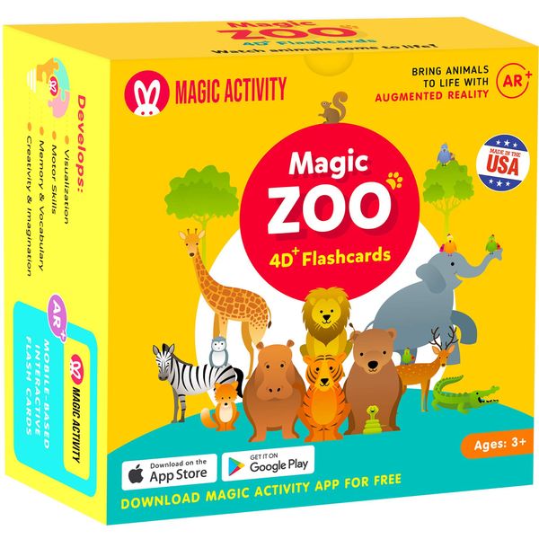 Magic Zoo – 4D Flash Cards for Kids: Animals Come Alive (See Them Walk, Talk, Run & Eat) with Augmented Reality - 26 Interactive Learning Flash Cards (AR App Included)