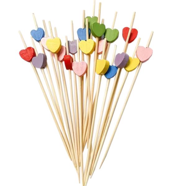 100 Pcs Cocktail Picks Wooden Toothpicks Decor Cake Party Wedding Supply Cocktail Skewers Cute (heart shape)