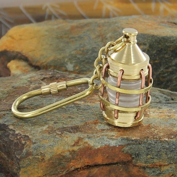 Armory Replicas Handcrafted Nautical Decor Solid Brass Anchor Lantern Key Chain, 5", Brass