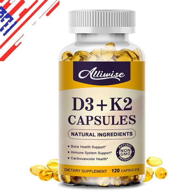 Vitamin K2 (MK7) with D3 5000 IU Supplement, BioPerine Capsules, Immune Health