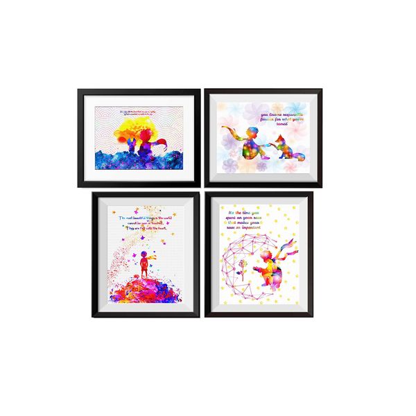 Uhomate 4 pcs Set The Little Prince Fox Le Petit Prince Little Prince Canvas Wall Art Baby Gift Inspirational Quotes Wall Decor for Living Room Decorations for Bedroom M028 (8X10)